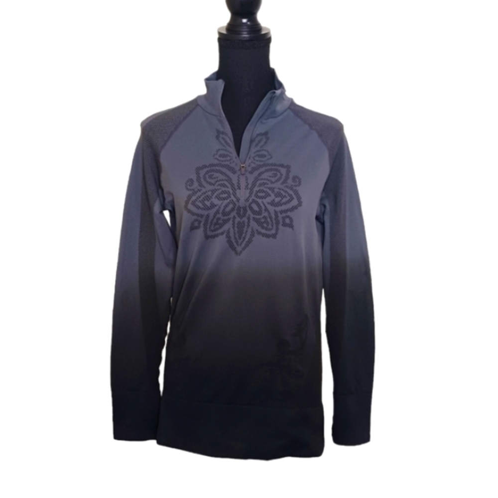 Athleta Quarter Zip Ombre Tech Pullover Active Top Sz Large Black Gray